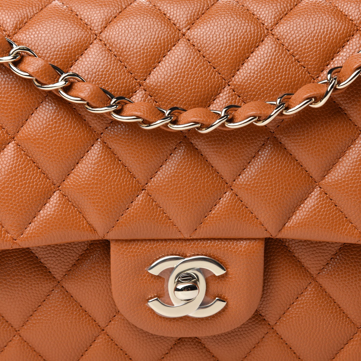 Chanel Caviar Quilted Medium Double Flap Light Brown 10 of 10