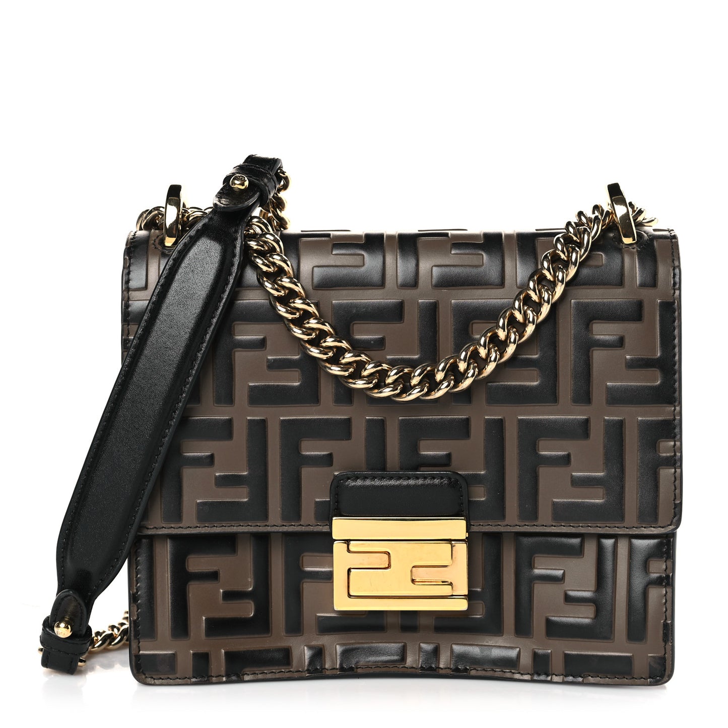 Vitello Liberty Bi-Color FF 1974 Embossed Small Kan U Shoulder Bag Maya Black