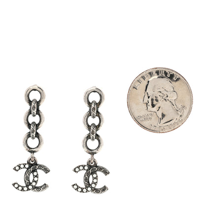 Chanel Crystal CC Chain Drop Earrings Silver 2 of 4