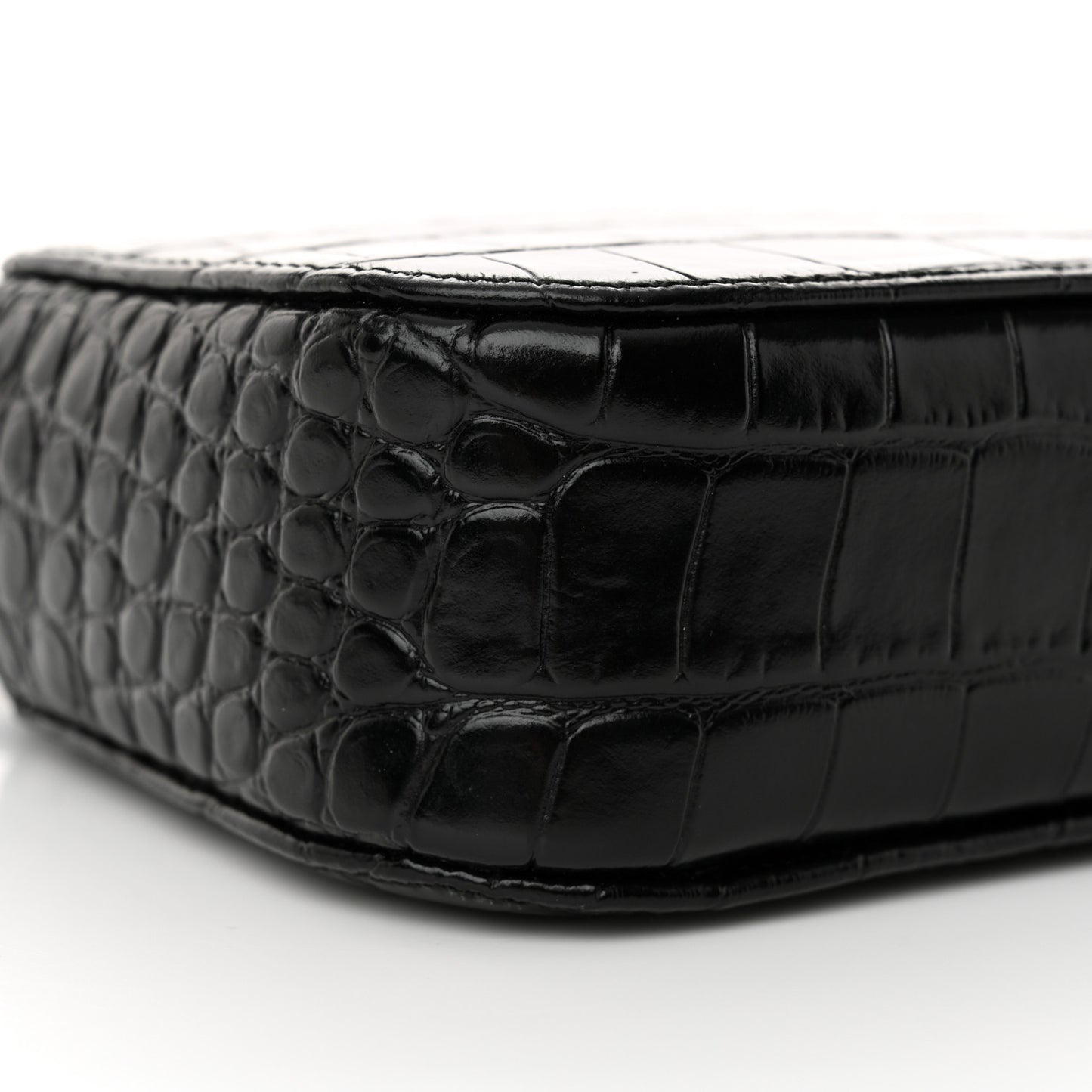 Shiny Calfskin Logo Crocodile Embossed XS Everyday Camera Bag Black