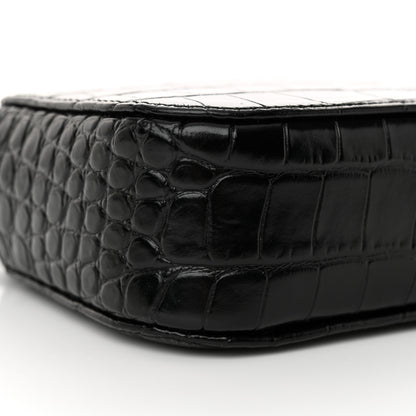 Balenciaga Shiny Calfskin Logo Crocodile Embossed XS Everyday Camera Bag Black 9 of 12