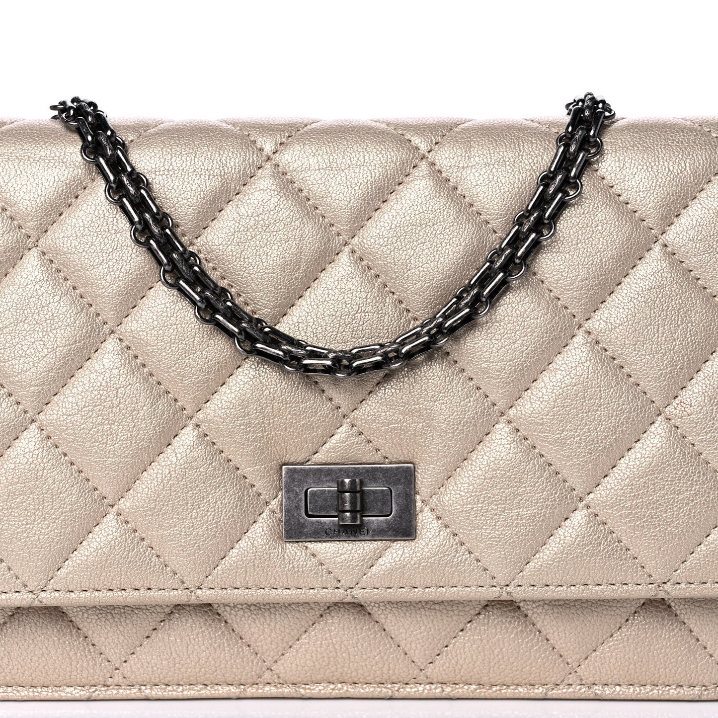 Metallic Sheepskin Quilted Reissue Wallet On Chain WOC Beige