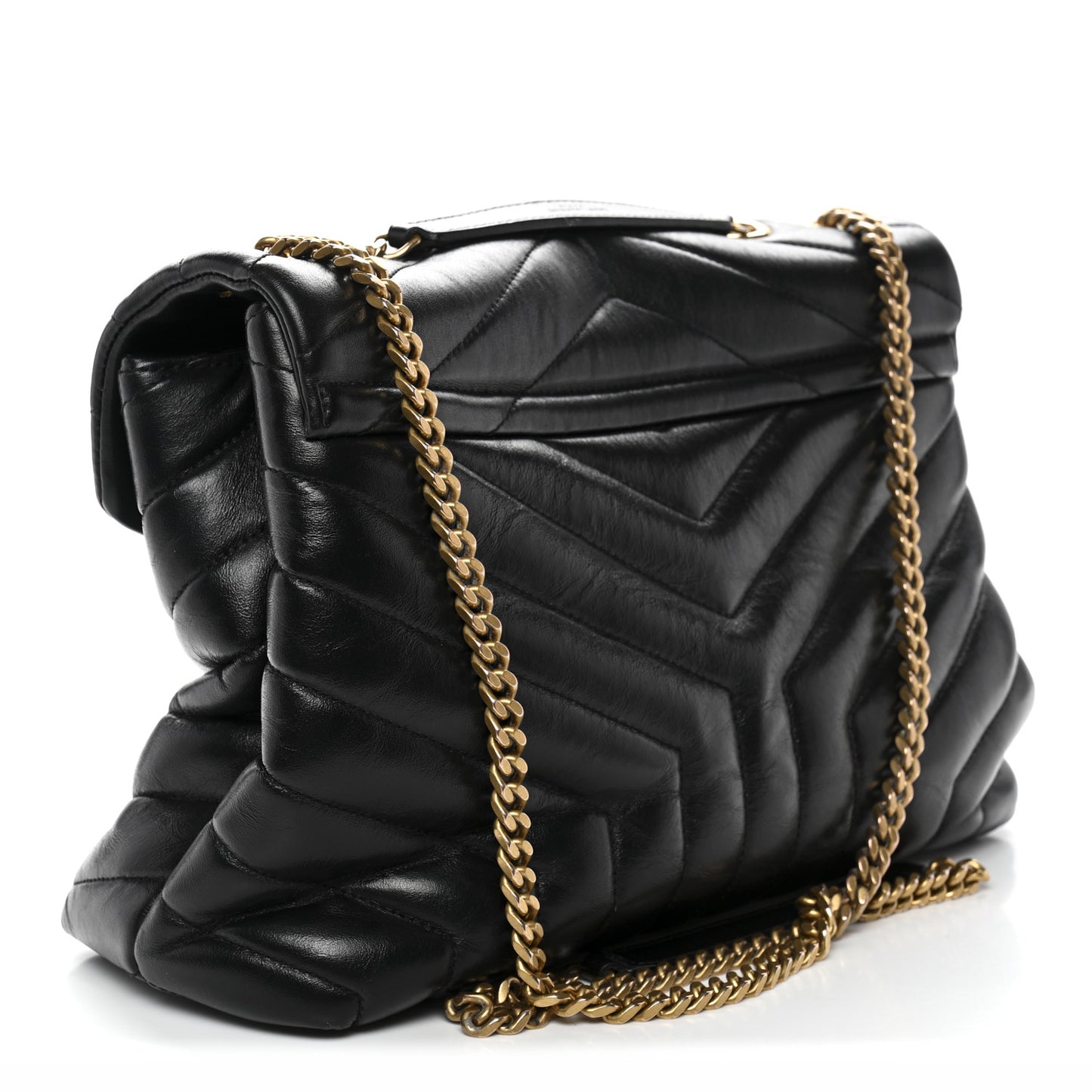 Calfskin Y Quilted Monogram Medium Loulou Chain Satchel Black
