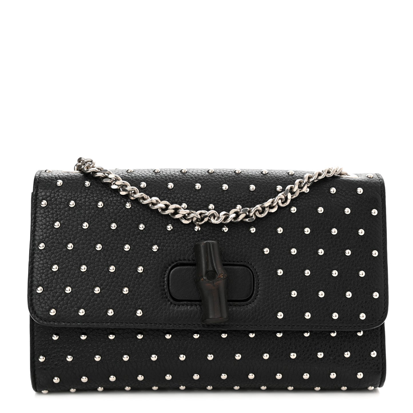 Calfskin Studded Medium Miss Bamboo Shoulder Bag Black
