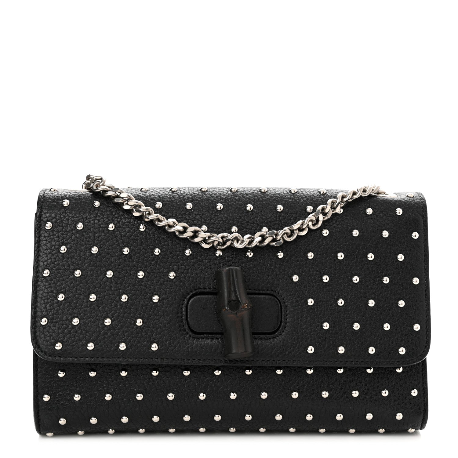 Gucci Calfskin Studded Medium Miss Bamboo Shoulder Bag Black 1 of 9