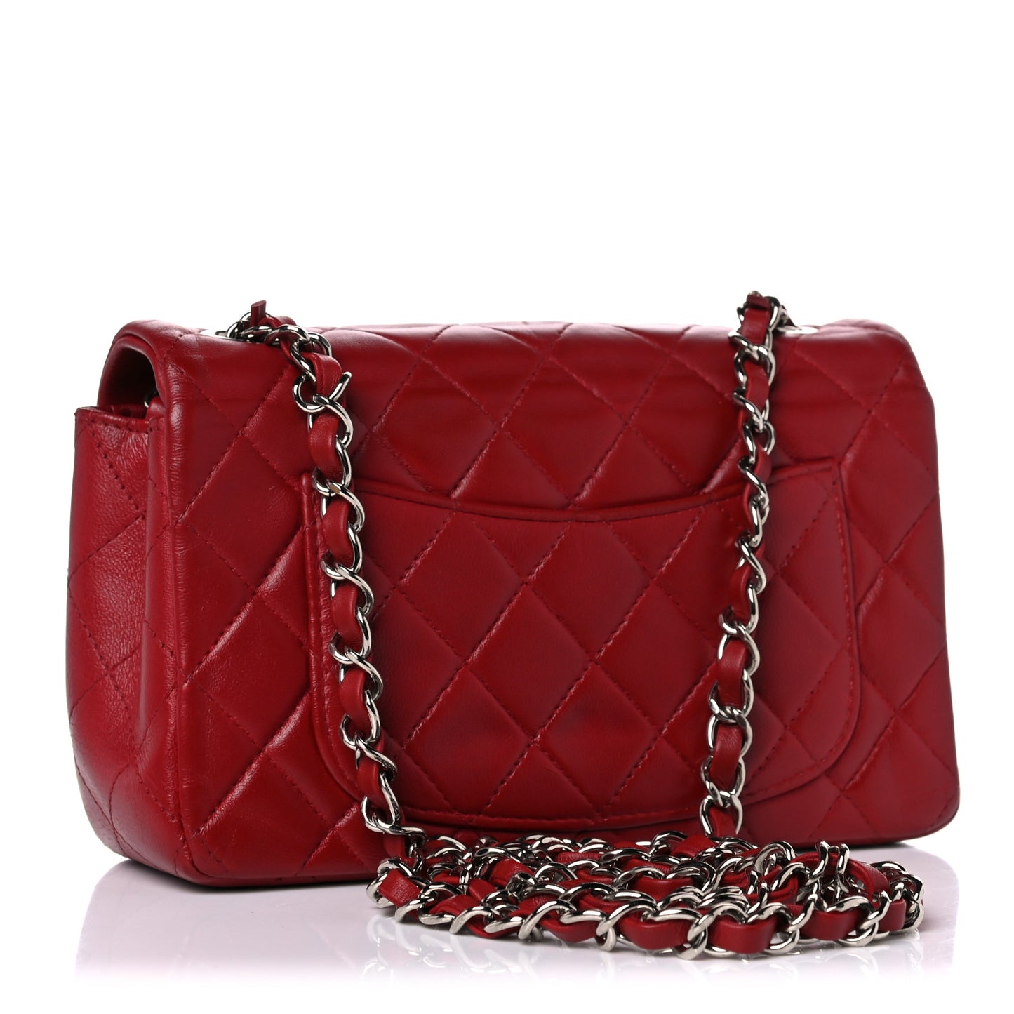 Lambskin Quilted Mini Rectangular Flap Dark Red