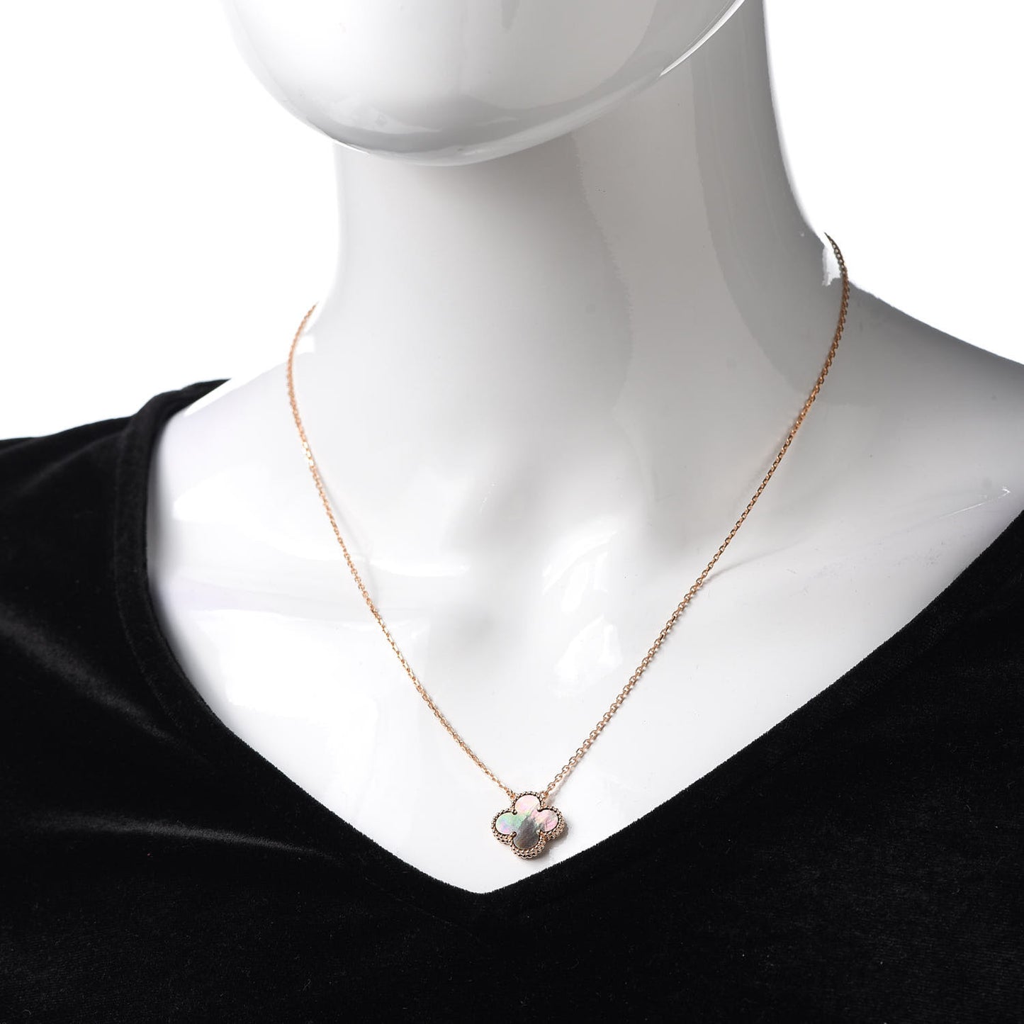 18K Rose Gold Gray Mother of Pearl Vintage Alhambra Pendant Necklace
