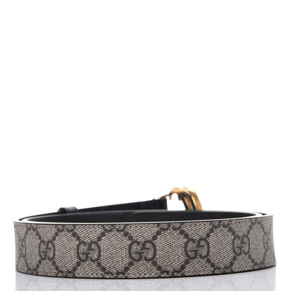 Gucci GG Supreme Monogram Matte Plutone Calfskin Double G 30mm Belt 95 38 Beige Ebony Black 2 of 7
