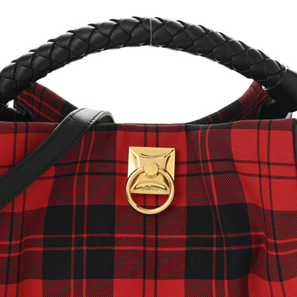 Mulberry Calfskin Tartan Cotton Canvas Small Iris Tote Black Red Multicolor 9 of 12