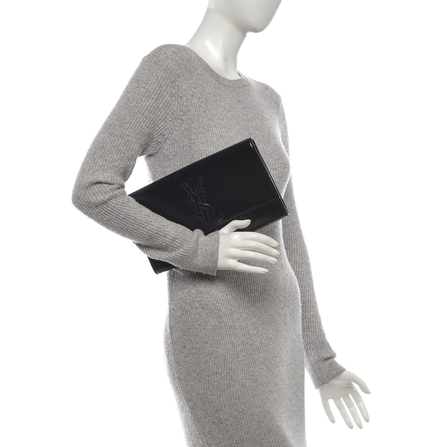 Saint Laurent Textured Patent Monogram Large Belle De Jour Clutch Black 2 of 7