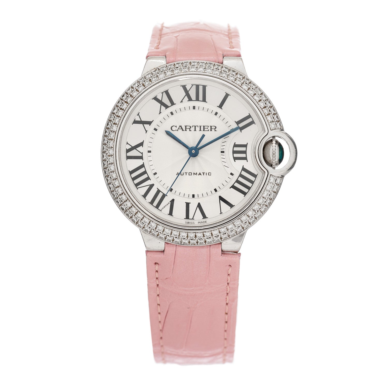 Cartier 18K White Gold Alligator Diamond Bezel 36mm Ballon Bleu De Cartier Automatic Watch 1 of 4