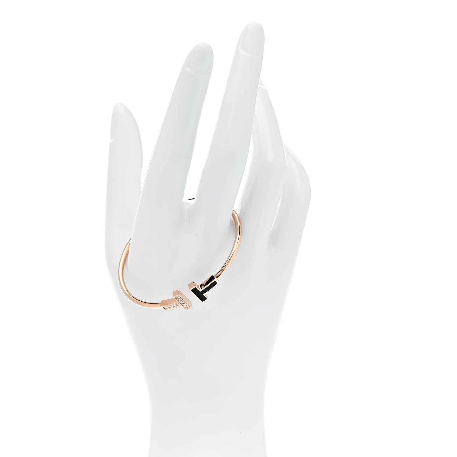 Tiffany 18K Rose Gold Diamond Black Onyx T Wire Bracelet 2 of 5
