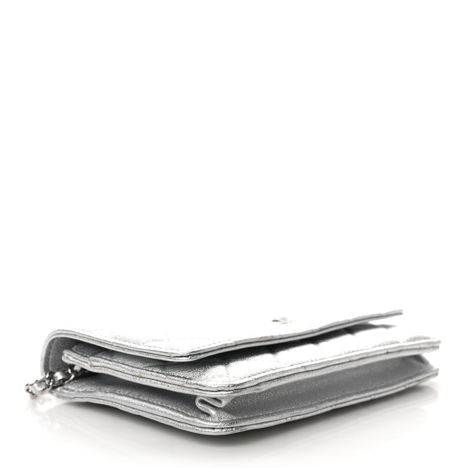 Chanel Metallic Lambskin Quilted Wallet On Chain WOC Silver 4 of 11