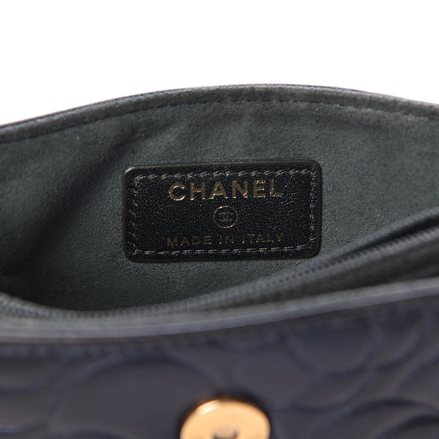 Lambskin Camellia Embossed Mini Phone Holder Clutch Dark Blue