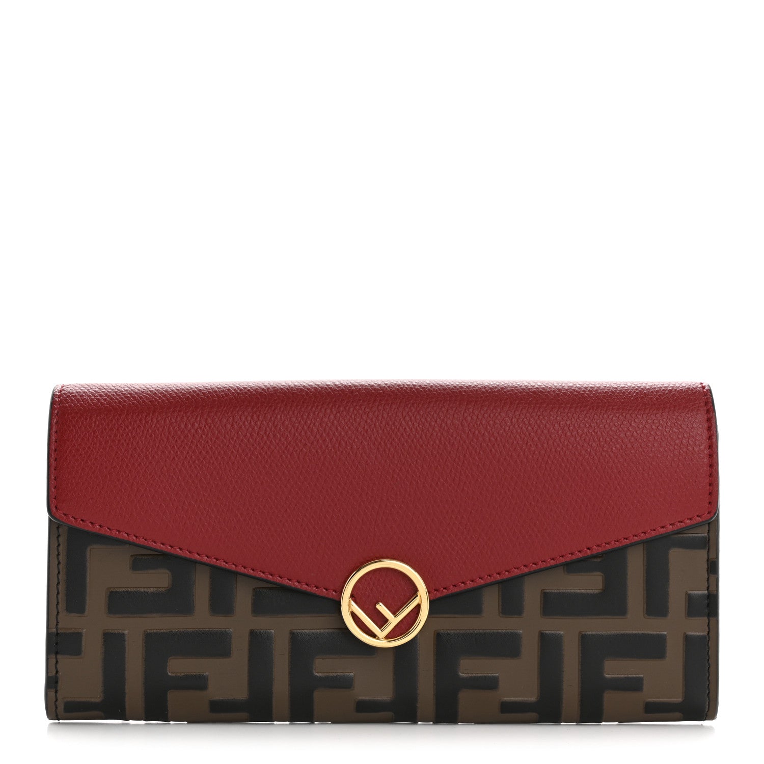 Fendi Vitello Cruise F is Fendi Bi-Color FF 1974 Embossed Continental Envelope Wallet Maya Black Fragola 1 of 7