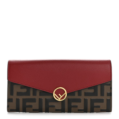 Fendi Vitello Cruise F is Fendi Bi-Color FF 1974 Embossed Continental Envelope Wallet Maya Black Fragola 1 of 7