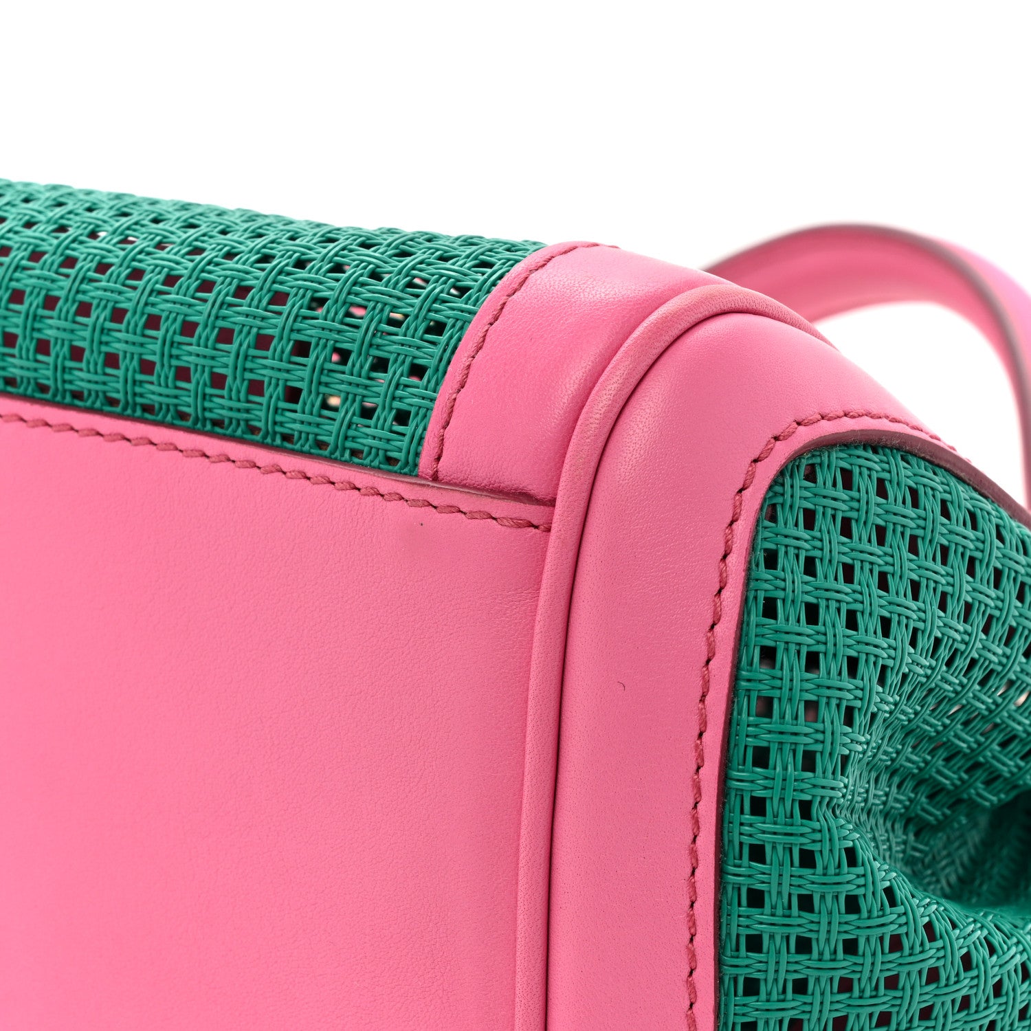 Dolce & Gabbana Woven Raffia Calfskin Large Miss Sicily Satchel Green Pink 15 of 17