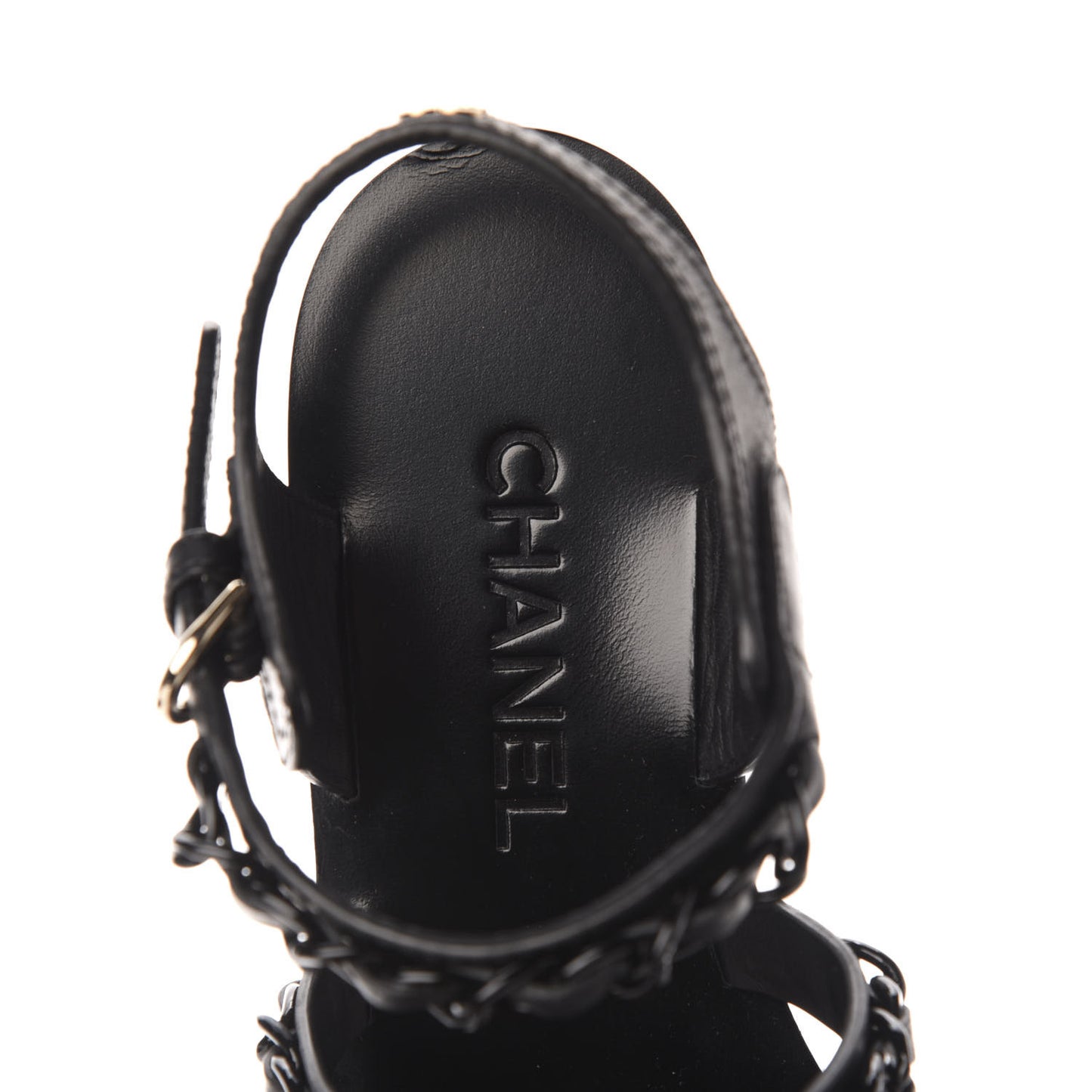 Calfskin Chain Flat Sandals 38 Black