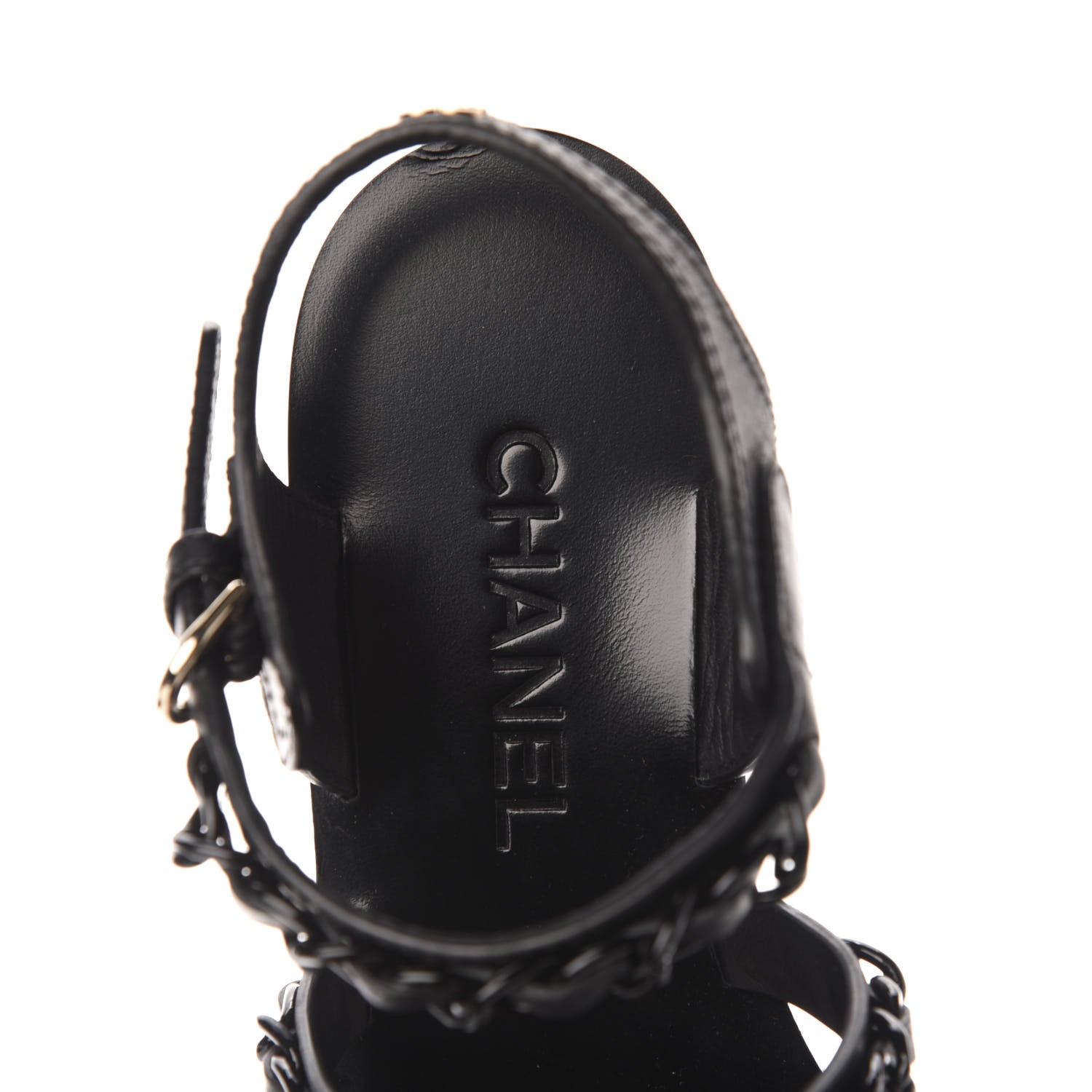 Chanel Calfskin Chain Flat Sandals 38 Black 7 of 9