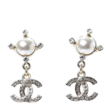Chanel Crystal Pearl CC Drop Earrings Gold 1 of 4