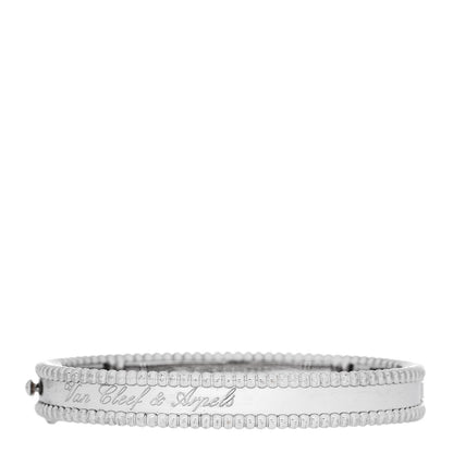 Van Cleef & Arpels 18K White Gold Perlee Signature Bangle Bracelet S 1 of 3