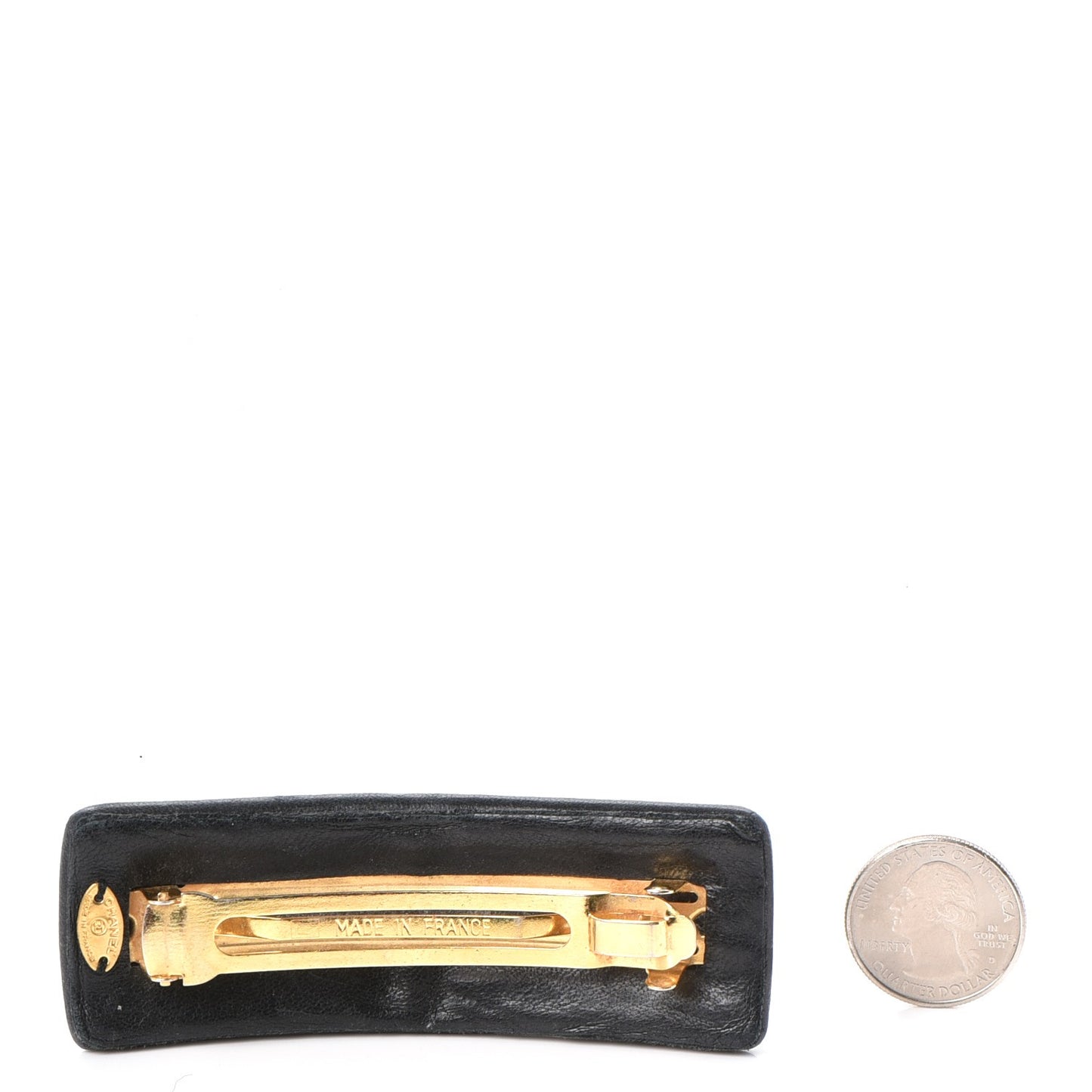 Lambskin CC Hair Clip Barrette Black