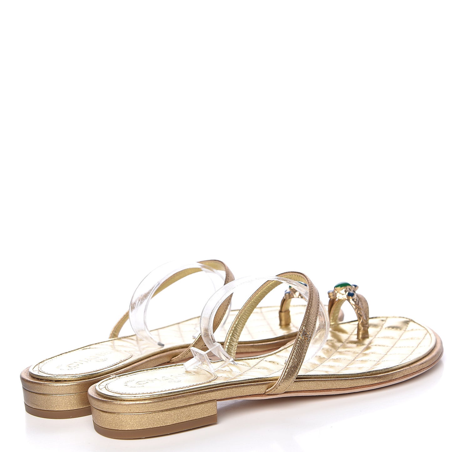 Metallic Calfskin Jeweled Sandals 36.5 Gold