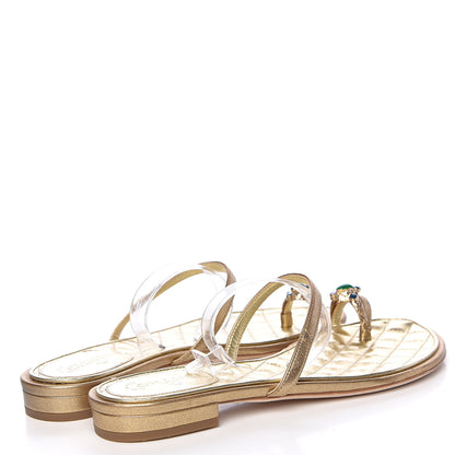 Chanel Metallic Calfskin Jeweled Sandals 36.5 Gold 4 of 10