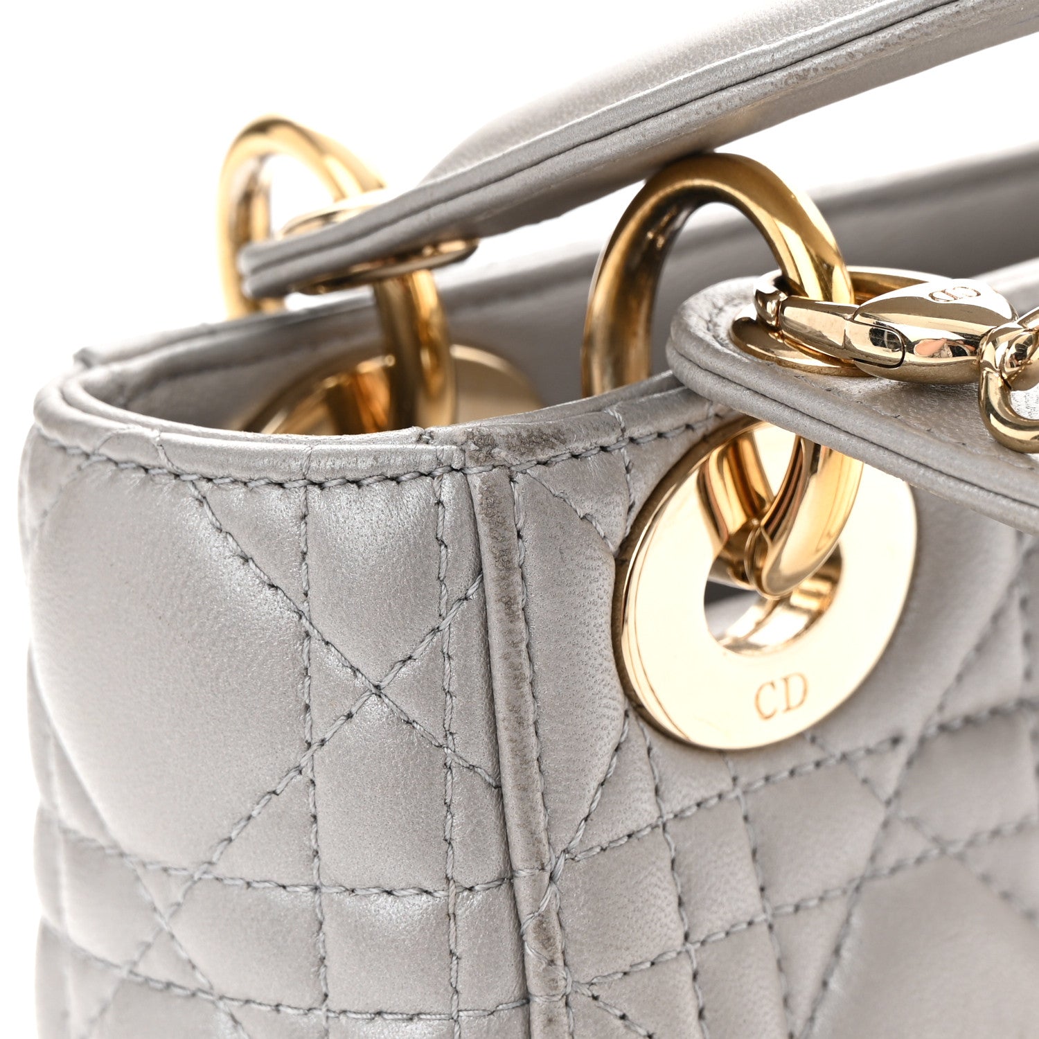 Christian Dior Metallic Lambskin Cannage Mini Lady Dior Grey 14 of 17