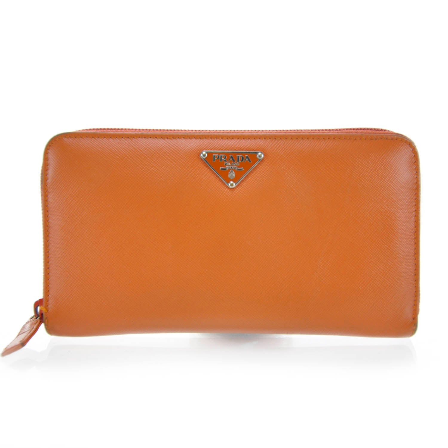 Prada Saffiano Zip Around Wallet Papaya 1 of 7