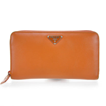 Prada Saffiano Zip Around Wallet Papaya 1 of 7
