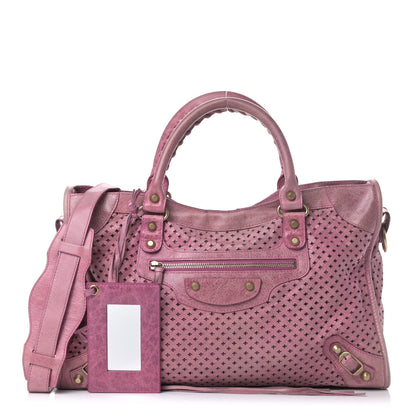 Balenciaga Agneau Laser Cut Cross Classic Gold Hardware City Cyclamen 1 of 8