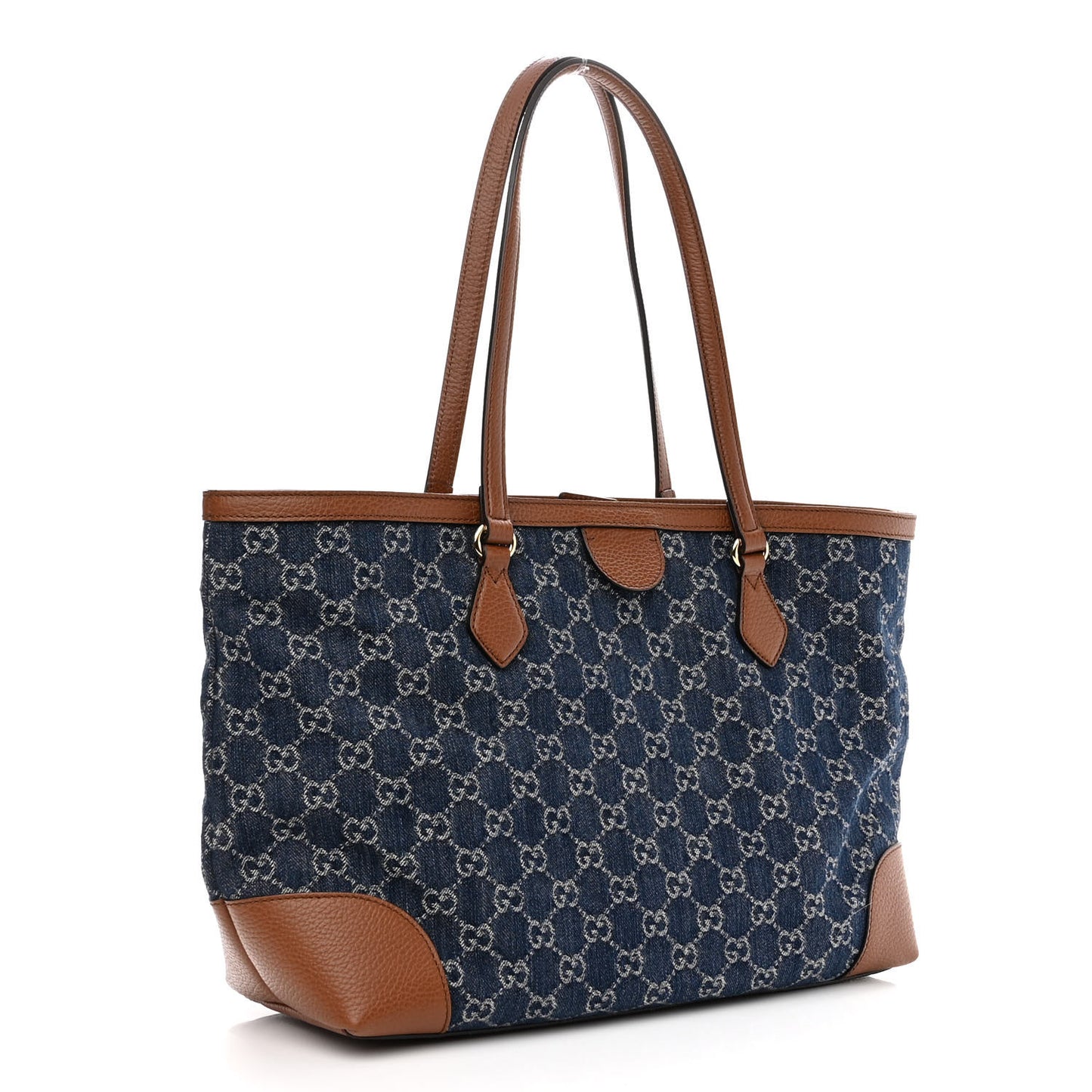 New Denim GG Monogram Medium Ophidia Shopping Tote Blue Tea Cuir