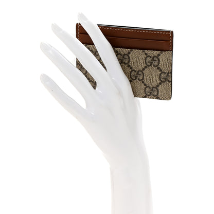 Gucci GG Supreme Monogram Calfskin Card Holder Beige Ebony Cuir 2 of 7