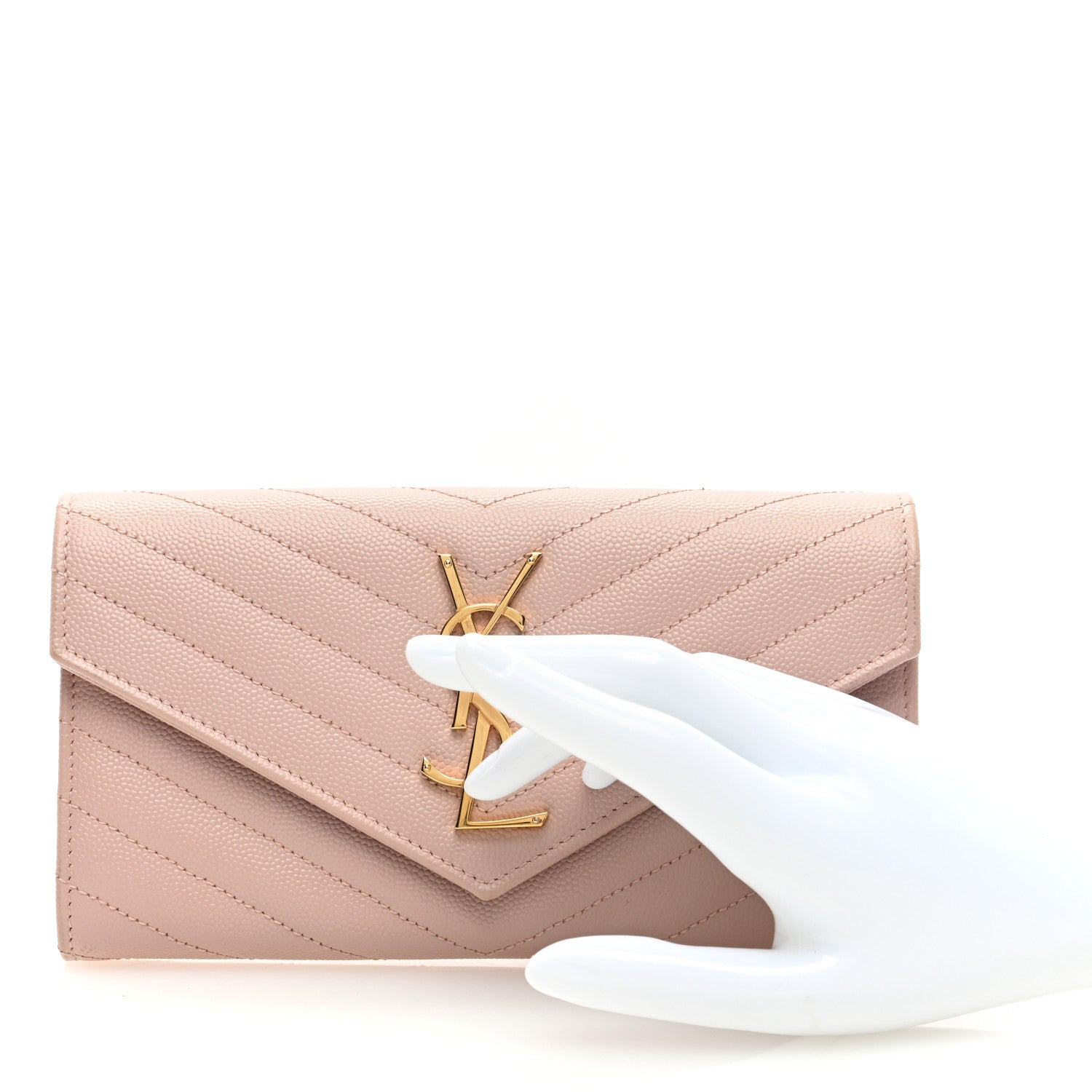 Saint Laurent Grain De Poudre Matelasse Chevron Monogram Flap Wallet Pink 2 of 6