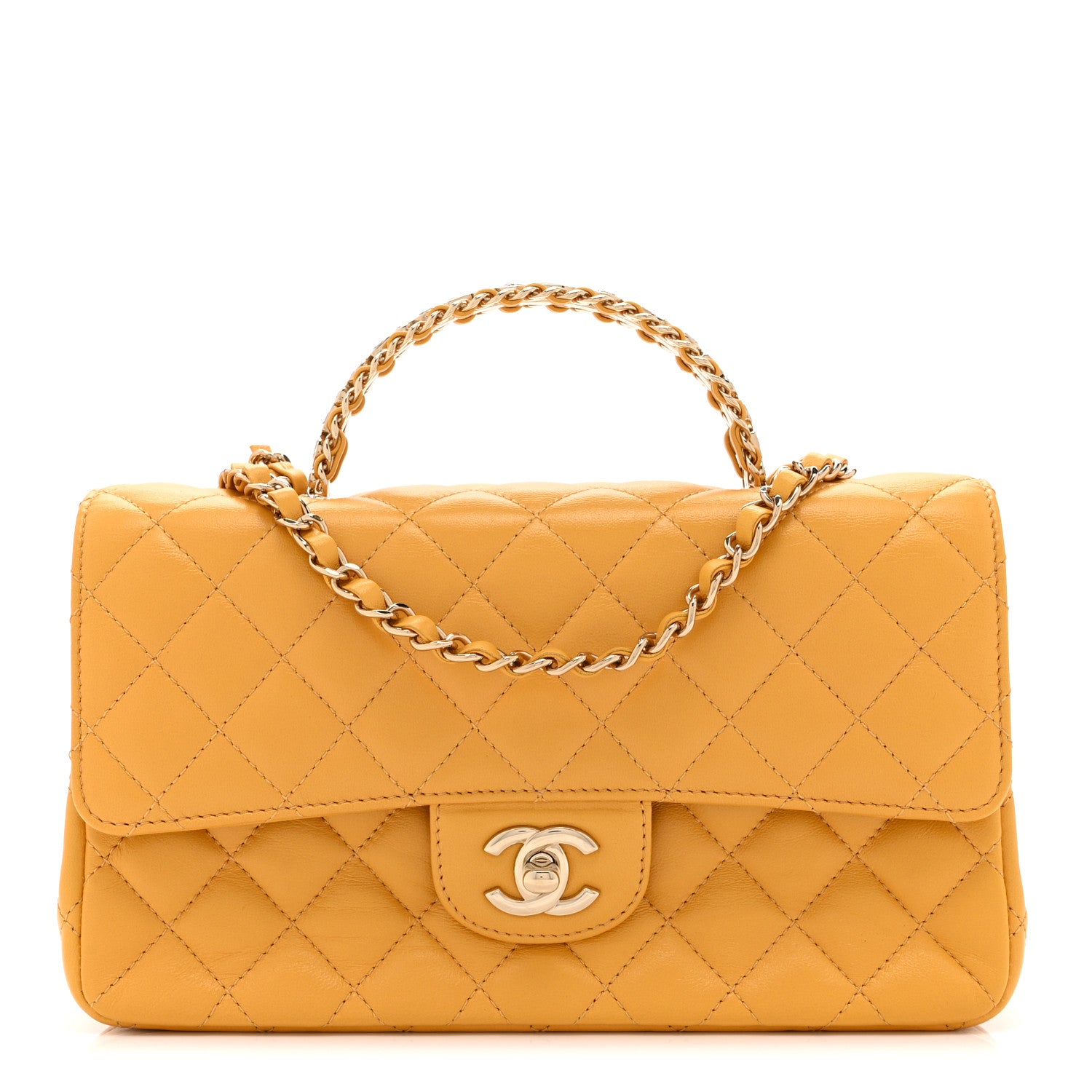 Chanel Lambskin Quilted Medium Crystal Top Handle Rectangular Flap Yellow 1 of 11