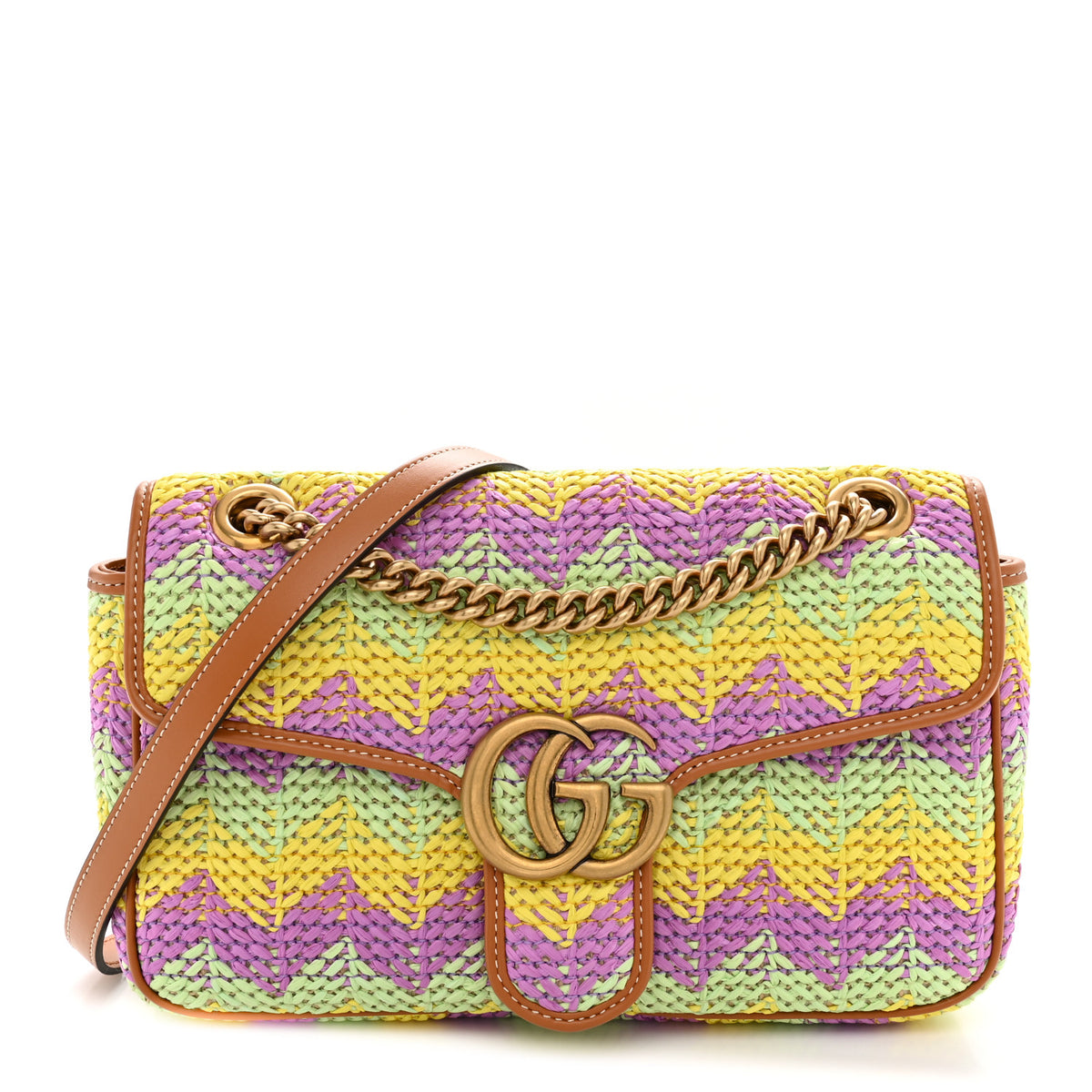 Gucci Calfskin Raffia Woven Small GG Marmont Shoulder Bag Multicolor 1 of 10