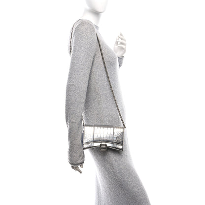 Balenciaga Metallic Calfskin Crocodile Embossed Hourglass Chain Bag Silver 2 of 12