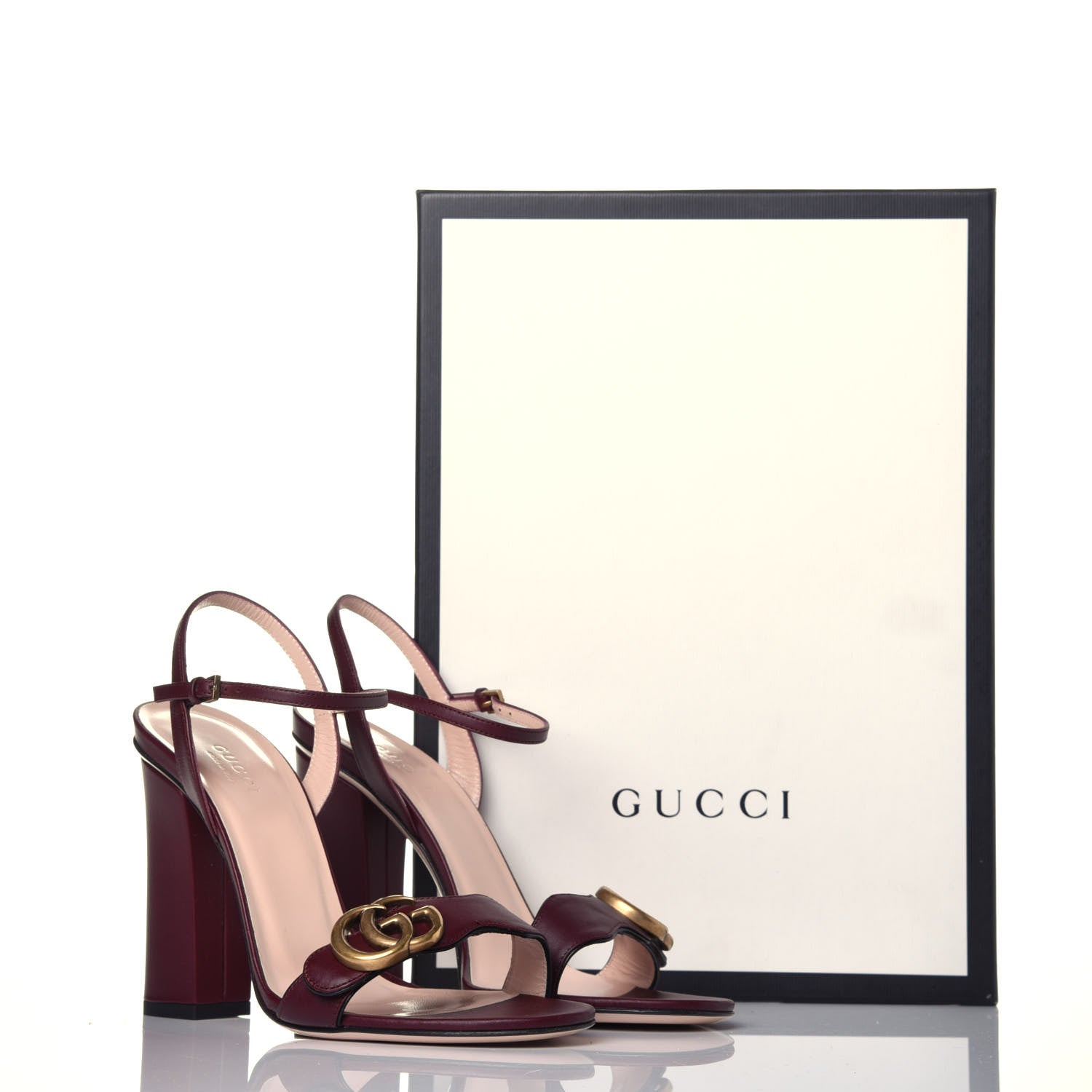 Gucci Lifford Calfskin GG Marmont Ankle Wrap 105mm Sandals 37.5 Vintage Bordeaux 9 of 9