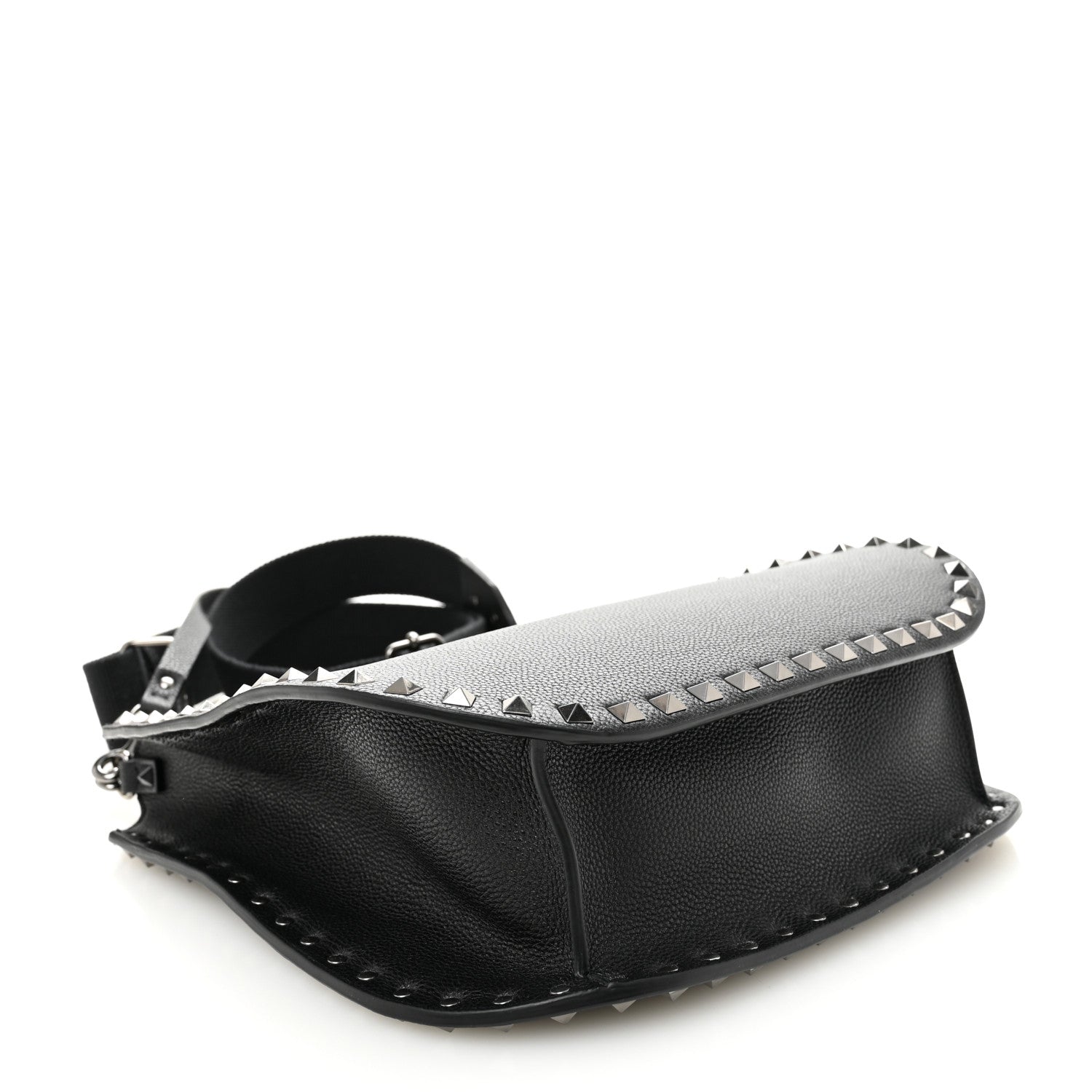 Valentino Garavani Grained Calfskin Rockstud Hobo Shoulder Bag Black 4 of 9