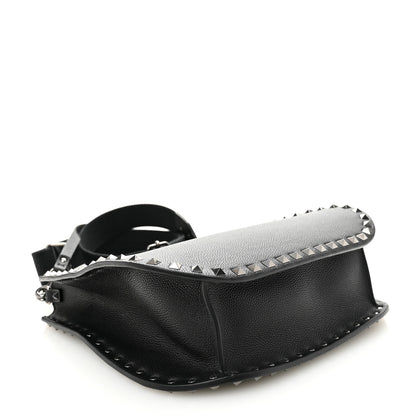 Valentino Garavani Grained Calfskin Rockstud Hobo Shoulder Bag Black 4 of 9