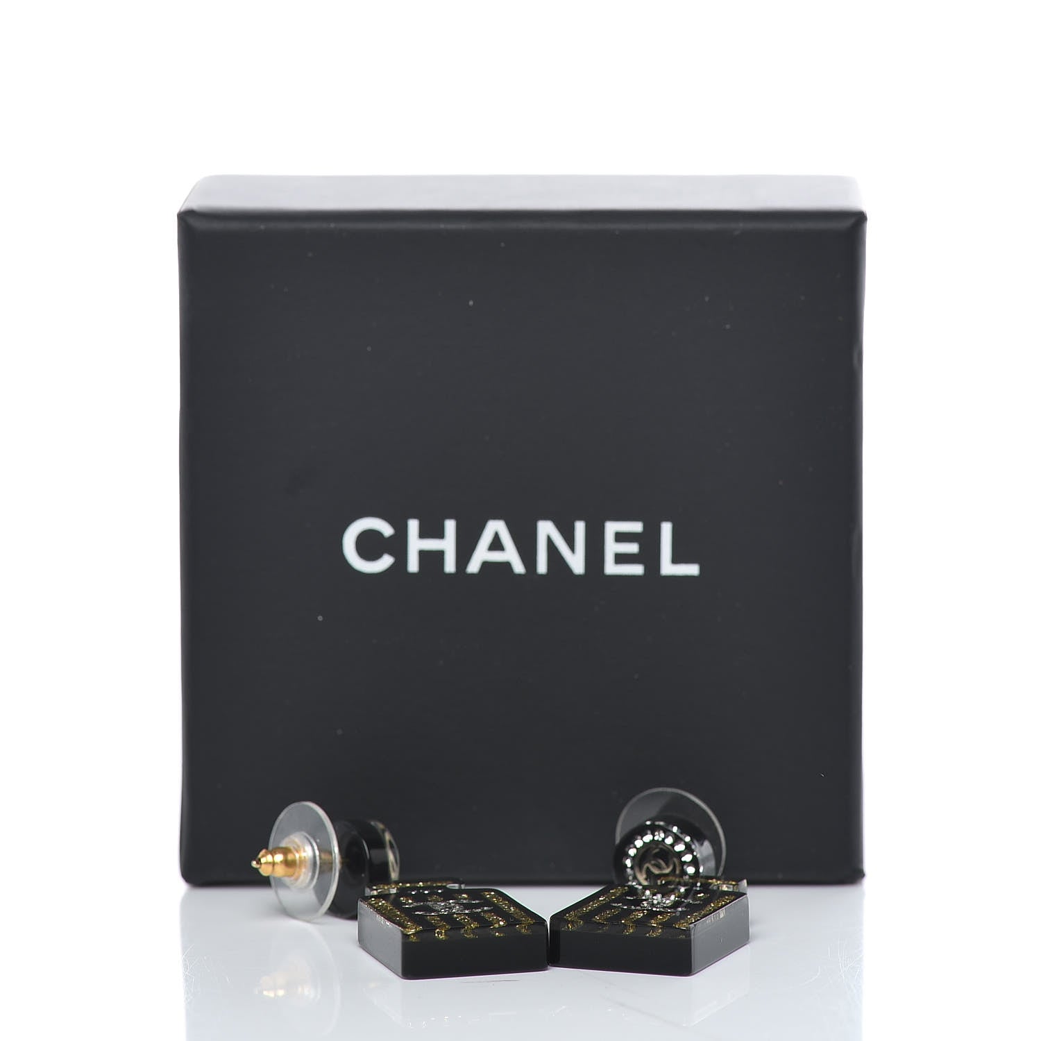 Chanel Resin Strass Perfume Bottle CC Earrings Black Gold 5 of 5