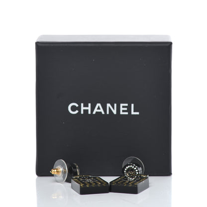 Chanel Resin Strass Perfume Bottle CC Earrings Black Gold 5 of 5
