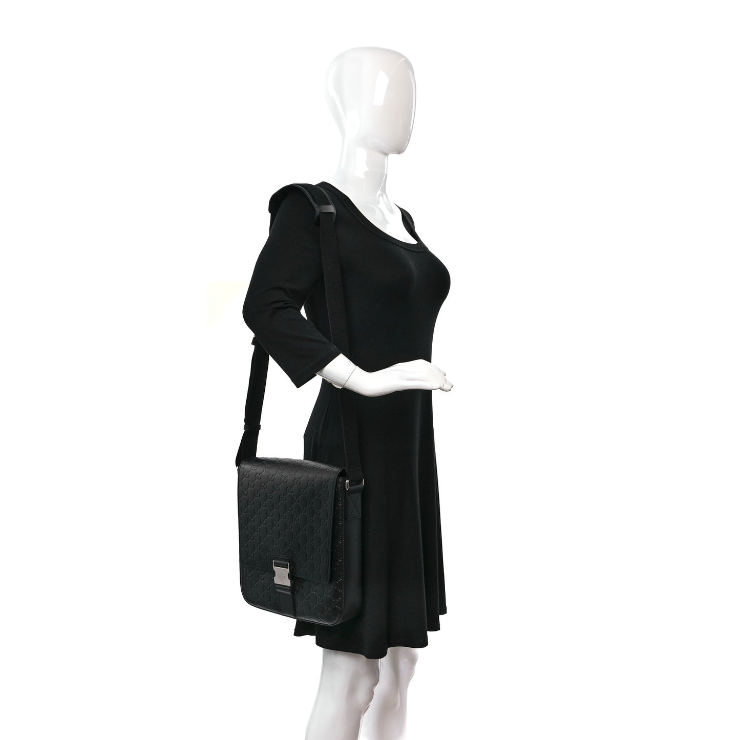 Guccissima Signature Single Buckle Flap Messenger Bag Black