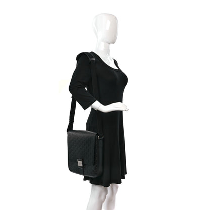 Gucci Guccissima Signature Single Buckle Flap Messenger Bag Black 2 of 9