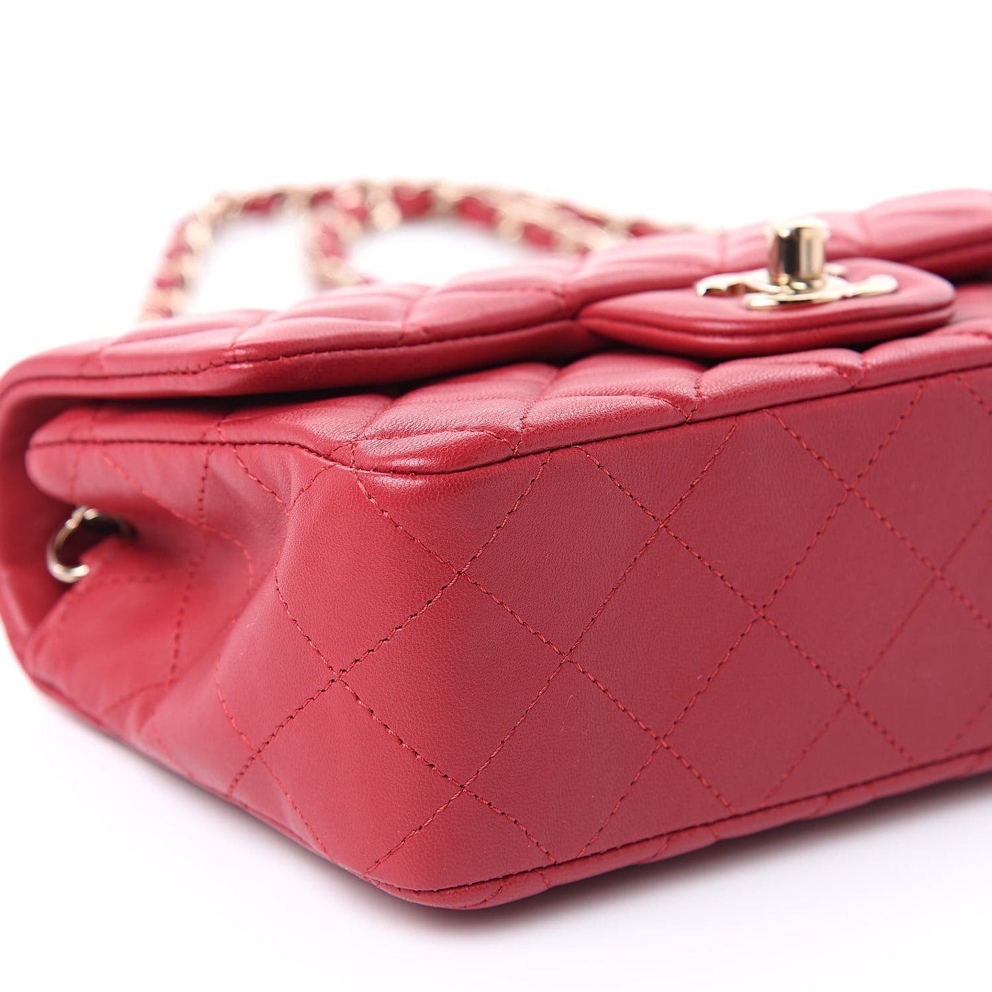 Lambskin Quilted Mini Rectangular Flap Red