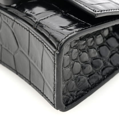 Balenciaga Shiny Calfskin Monochrome Crocodile Embossed Hourglass Top Handle Bag Mini Black 9 of 9