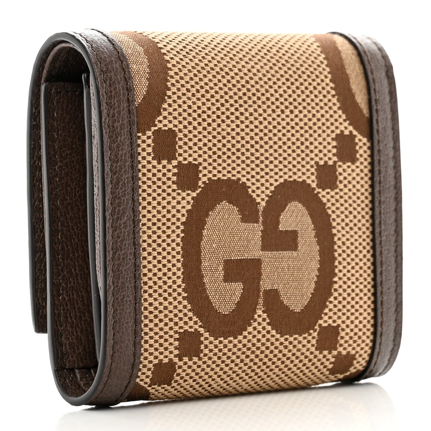 Monogram Jumbo GG Textured Dollar Calfskin Diana Compact Wallet Camel Ebony New Acero