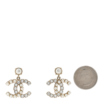 Chanel Crystal Pearl Dazzling Domino CC Drop Earrings Gold 2 of 6