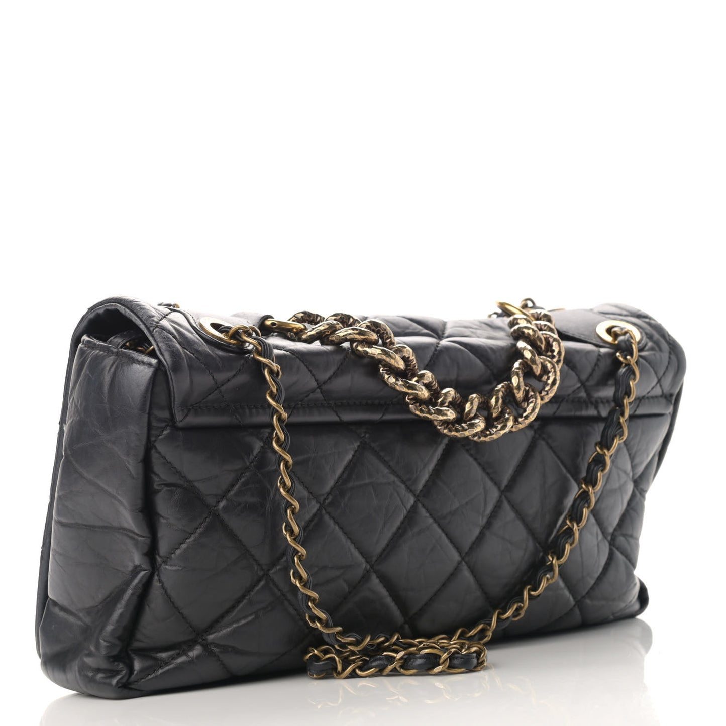 Aged Calfskin Quilted Small Pondichery Flap Black
